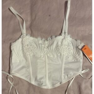 NEW Colsie White Flower‎ Detail Bustier Bra w/ Lace Up Sides, XS